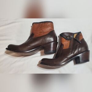 J.B. Dillon AnkleTwo-Tone Leather Western Boots With Light Floral Design. Sz 7B